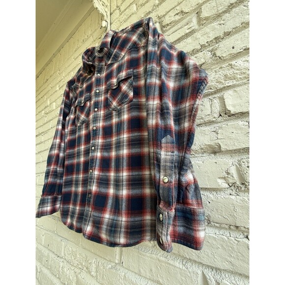 Ariat Herne Retro Fit Pearl Snap Button Flannel Shirt Mens Size XXL Blue Plaid - Picture 6 of 16